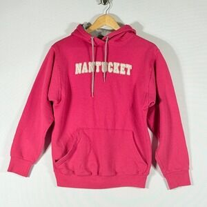 Vintage Nantucket Women Small Pink Hoodie Sweatshirt Distressed Grunge Coastal